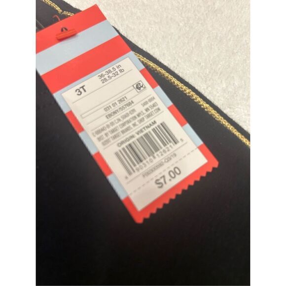 NWT 3T black leggings gold trim on sides elastic waist - Picture 5 of 8